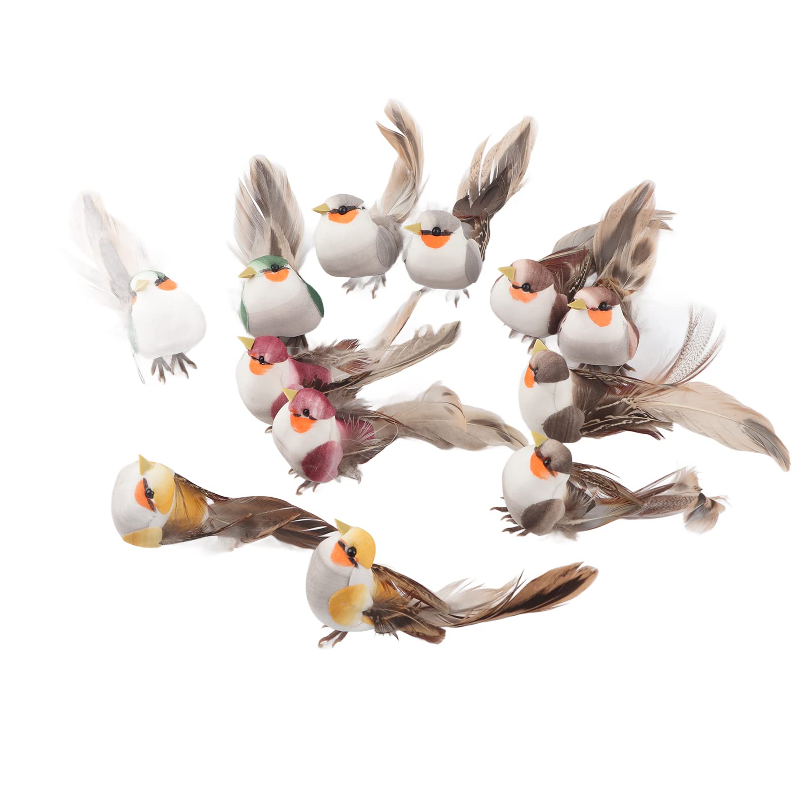 Atyhao 12Pcs Artificial Simulation Decor Bird, Decorative Bird Ornaments with Clip Fixing for Home Garden Plant Decoration