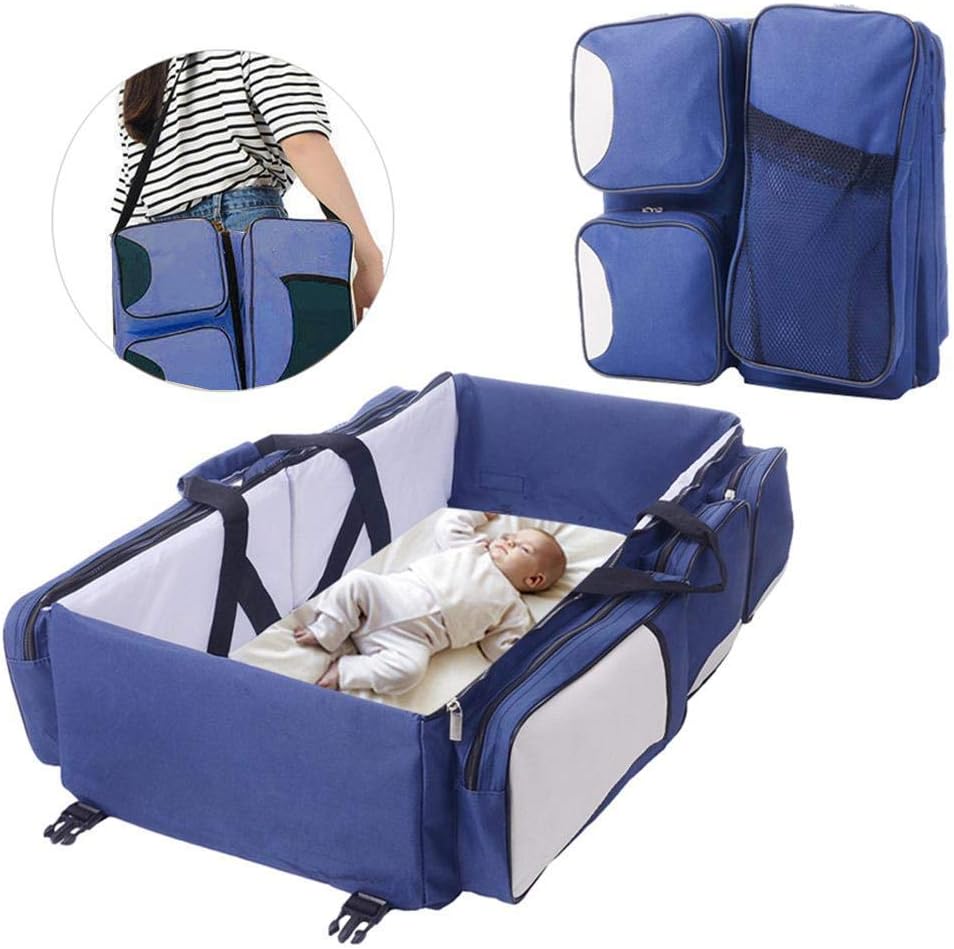 Puzzlos Bag Travel Bassinet, Baby Travel Bed Cot 3 in 1 Diaper Bag Travel Bassinet Change Station, Mommy Bag Crib for Baby 0-12 Months, 75x40x20cm (Blue)
