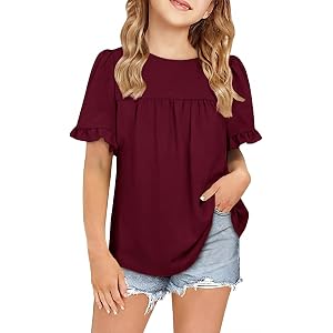 ZDC Girls Ruffle Short Sleeve Top Flowy Crewneck Basic Tee Summer Blouse
