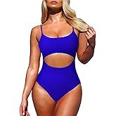 Pink Queen Women's One Piece Swimsuit Spaghetti Strap Scoop Neck Cutout High Waisted Bathing Suit Monokini