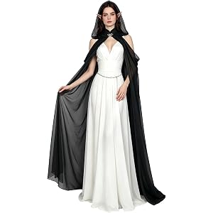 Joukavor Sheer Chiffon Hooded Cloak Medieval Elven Fairy Cape for Ren Faire | Women Off Shoulder Cloak, Halloween, Elf Prince