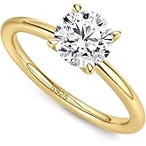 ASHINE 1CT Round Cut Moissanite Engagement Ring, 925 Sterling Silver Gold Plated Solitaire, VVS1 Clarity Promise Ring for Women