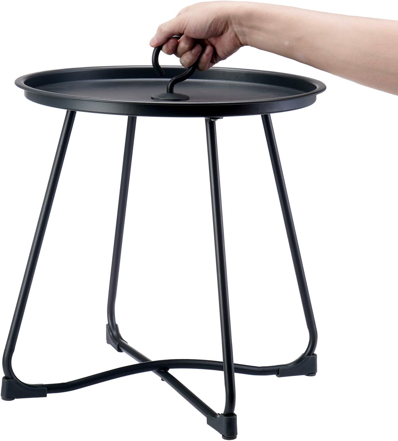 Maxking Outdoor Side Table Lightweight Round Outdoor End Table Weather Resistant Outdoor Coffee Table Perfect for Garden,Yard,BBQ,Camping -Black: Kitchen & Dining