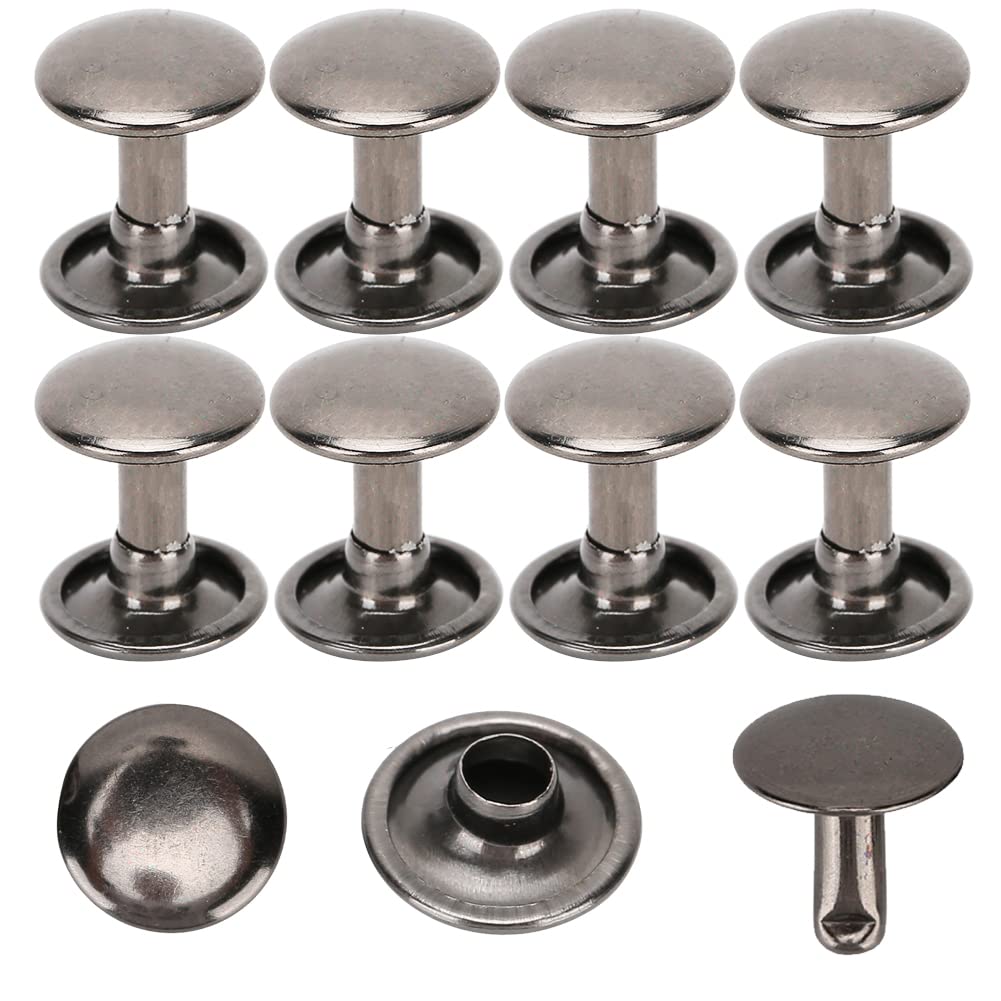 200 Sets Double Cap Rivet Leather Rivets Tubular Metal Studs for Leather Craft Repairs Bags Belts Hat Shoes Sewing Decoration 10x10mm(black)