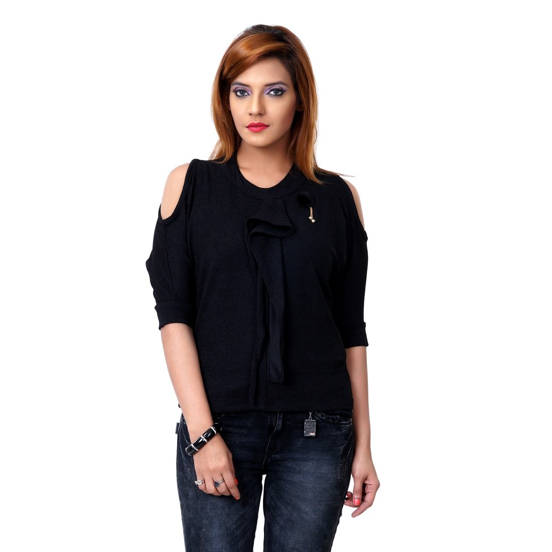 plain black cold shoulder top