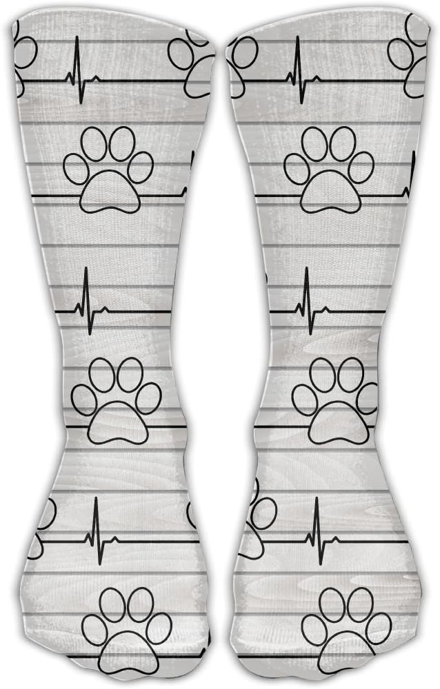 GQOP Men's Women's Crew Socks Paw Print Heartbeat Compression Socks Athletic Sock