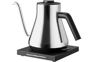 Gooseneck Electric Kettle, Offacy Gooseneck Kettle with 100% Food Grade 304 Stainless Steel, Pour Over Kettle & Coffee Kettle, Tea Kettle 1200 Watt Quick Heating, 0.9L, Siver
