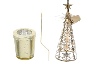 Luxshiny Rotating Christmas Tree Candle Holder Gold Snowflake Metal Tea Light Carousel Candlestick for Xmas Table Centerpiece