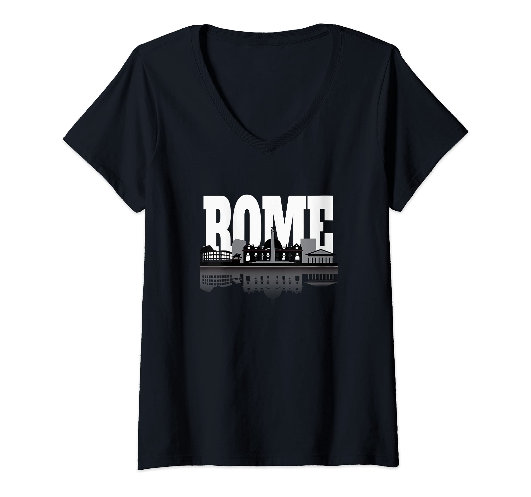 Womens Rome Italy Capitol City Skyline and Reflection V-Neck T-Shirt