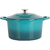 Martha Stewart Gatwick 7-Quart Enamel Cast Iron Dutch Oven – Emerald Ombre with Gold Knob – Durable Heavy-Duty Dutch Oven for Slow Cooking, Braising & Baking