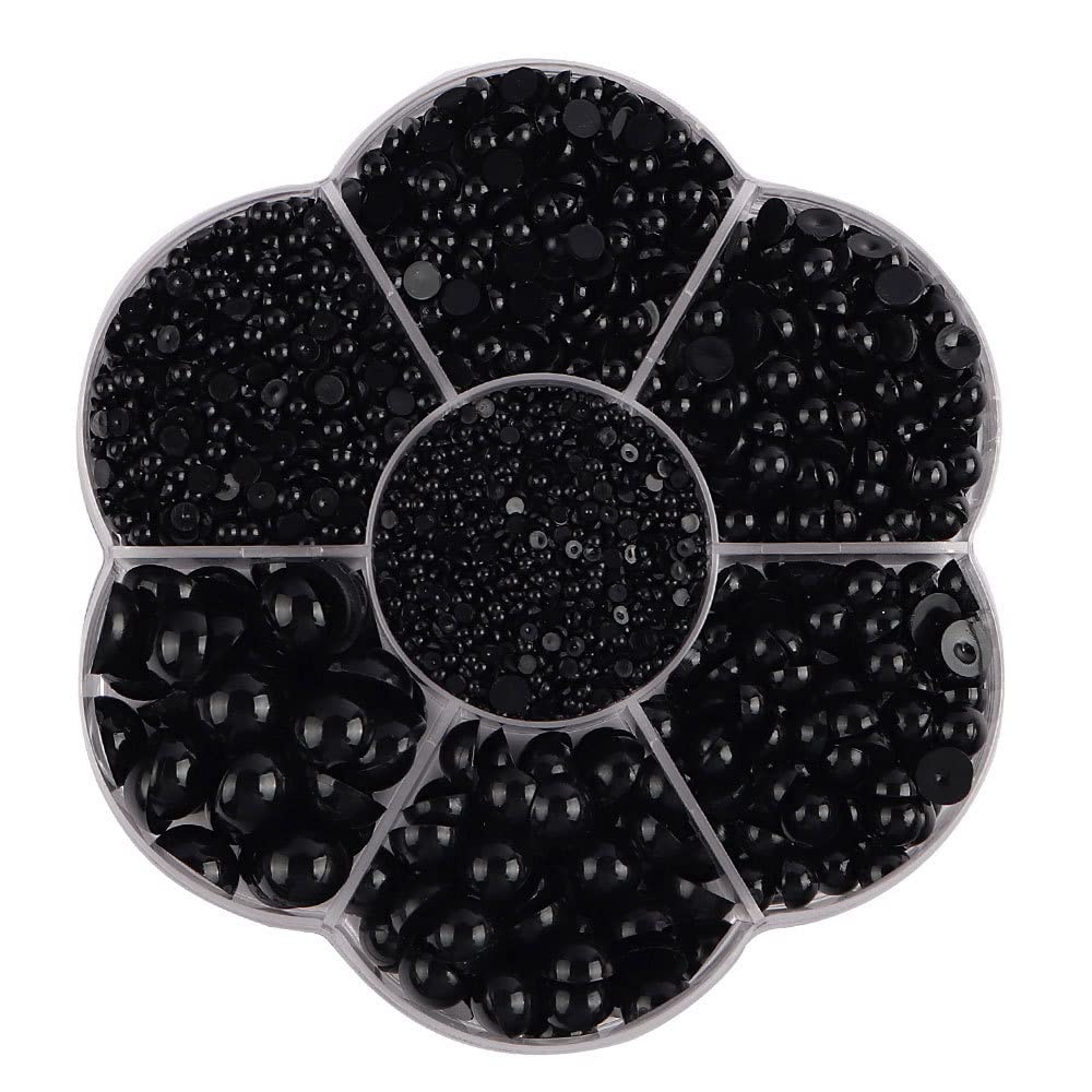 Buer Homie 5600pcs 2/3/4/5/6/8/10mm Half Round Flatback Pearls Beads Black For Diy Crafting, Pearl Nail Charms, Crafts Jewellery Wedding Dress Nail Art (Black) — image 1