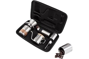 Portable Hand Coffee Maker Set, Stainless Steel Manual Coffee Kit with Hand Grinder, 350ml Pour Over Kettle, Filter Cup, Cup 