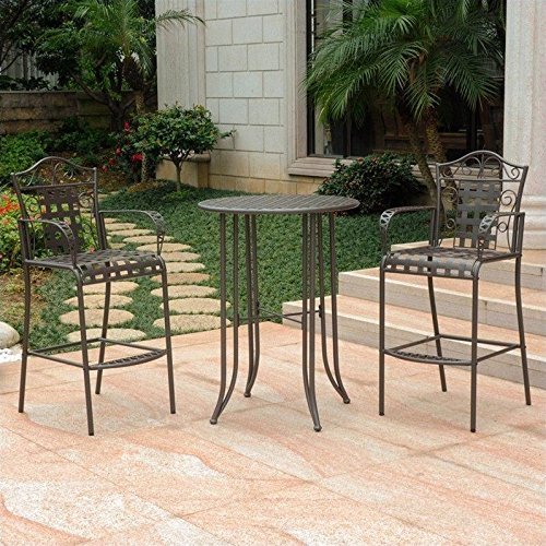 International Caravan 608286 3Piece BarHeight Patio Bistro Set, Brown