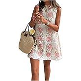 Floerns Women's Sleeveless Floral Tank Dress Crew Neck Beach Tunic Tank Dresses