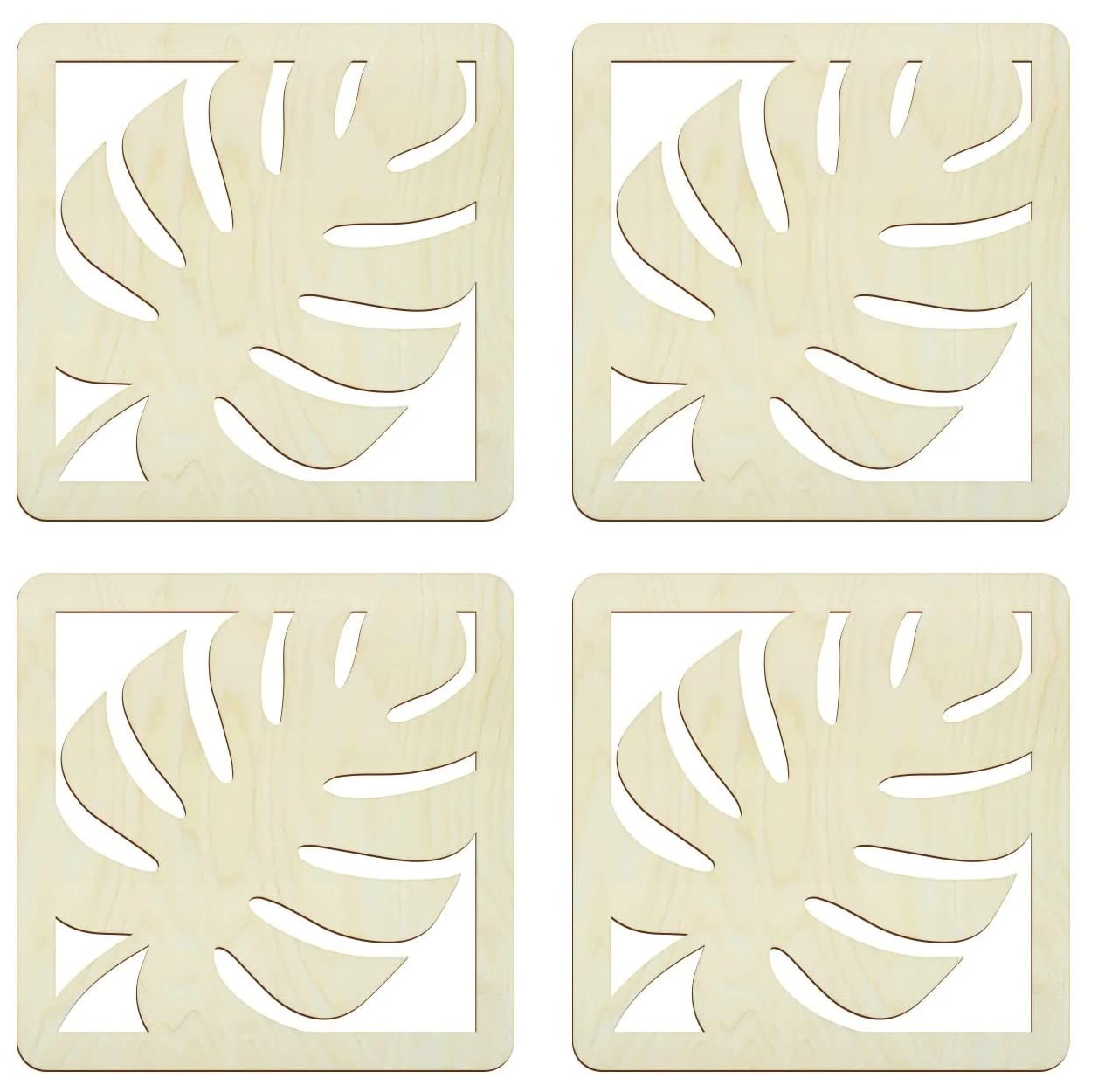Table placemat set of 4 - Wooden mats for tableware, plates, bowls, pots - Housewarming gift - Decoupage - Premium quality (Leaf TYPE 3 Design)