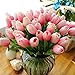 StillCool Artificial Flowers Tulip 12pc/set Pu Stunning Holland Mini Tulip Real Touch Wedding Flower Artificial Flowers Latex Plants for Party Home Hotel Event Christmas Gift Decoration (Light Pink)