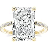 Effinny 3.5/4.0/7.0 Carat 14K Yellow Gold Plated Elongated Radiant Cut Engagement Ring for Women,925 Sterling Silver Promise Wedding Ring