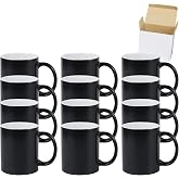 Sublimation Mugs 11 oz, Sublimation Blanks, Bulk Ceramic Coffee Mugs, Cups for Gift, Party, Business, Individual White Box, Microwave and Dishwasher Safe, Color Changing Black, Case of 12