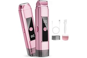 Dynooper Bikini Trimmer for Women Electric Razors, Electric Razor 2 in 1 Shaver Pubic Hair, LED Display with IPX7 Waterproof - Rechargeable Lady Trimmer for Underarm Body Leg Face - Carmine Pink