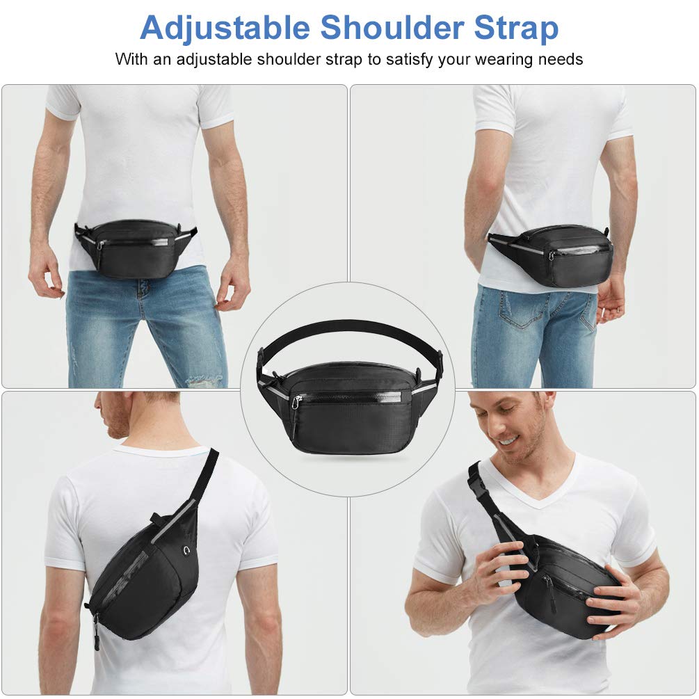 VBIGER Waist Pack Bag Fanny Pack for Men Women,Foldable Hip Bum Bag Waterproof Belt Bags with Large Capacity Adjustable Strap Earphone Hole