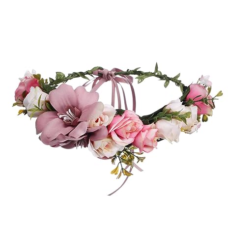 AWAYTR Blumen Stirnband Hochzeit Haarkranz Krone - Frauen Mädchen Blumenkranz Haare für Hochzeit Party