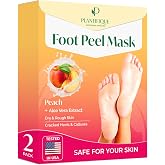 PLANTIFIQUE Foot Peeling Mask, Dermatologically Tested - 2 Pairs, Peach | Repairs Heels &amp; Removes Dry Dead Skin for Baby Soft Feet - Exfoliating Foot Mask for Dry Cracked Feet