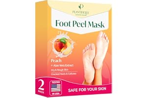 PLANTIFIQUE Foot Peeling Mask 2 Pack | Dermatologically Tested Repairs Heels & Removes Dry Dead Skin for Baby Soft Feet | Exfoliating Foot Peel Mask for Dry Cracked Feet | Peach