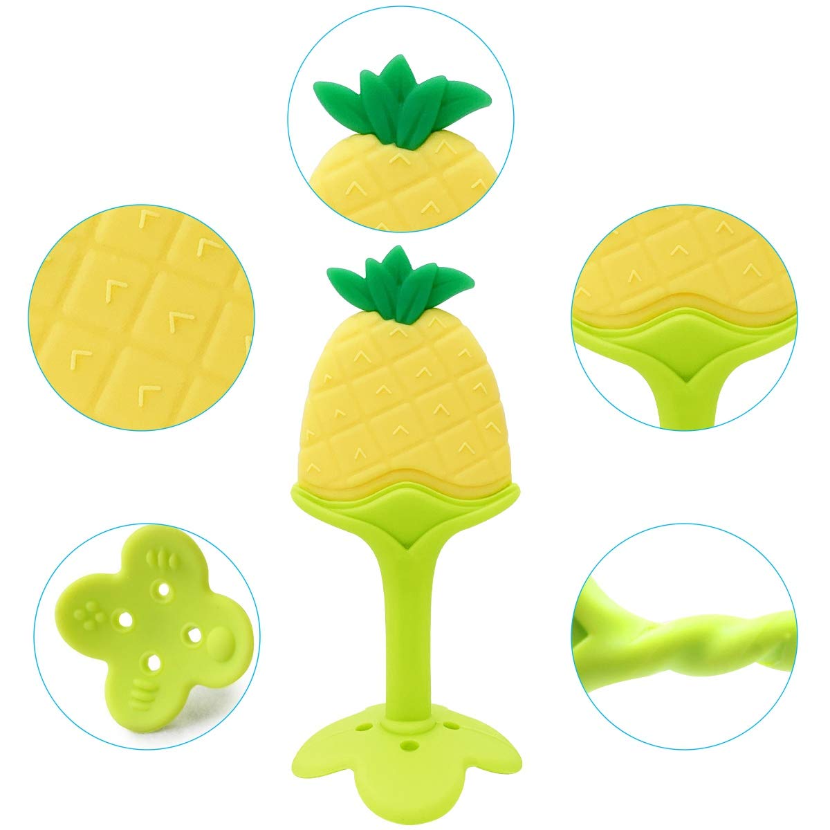 VDROL Anneaux de Dentition Bébé Naturel Sans BPA Jouet Dentition Fruits en Silicone avec Attache-Sucette pour Bébés et Nourrissons (7 Pièces)