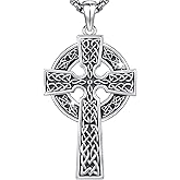 AUDINCEED Celtic Cross Necklace for Men Women 925 Sterling Silver Celtic Cross Pendant Evil Eye Necklace Irish Trinity Knot Crucifix Jewelry