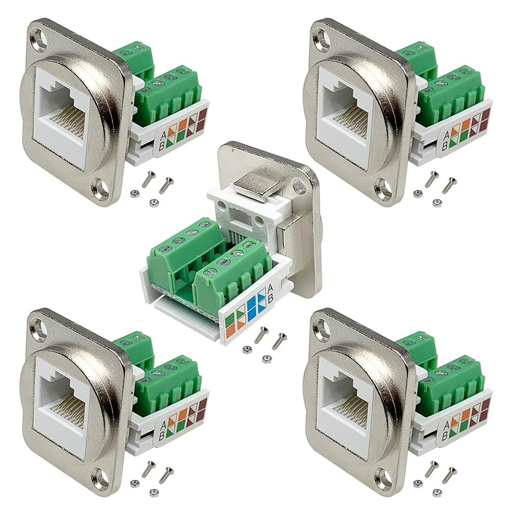 Kopinma RJ45 CAT5E Panel Mount Adapter, D-Type RJ45 Panel Mount Adapter RJ45/8P8C Panel Mount Connector, RJ45 CAT.5E Network Computer Module for LAN Screw Terminal Bolts Adapter