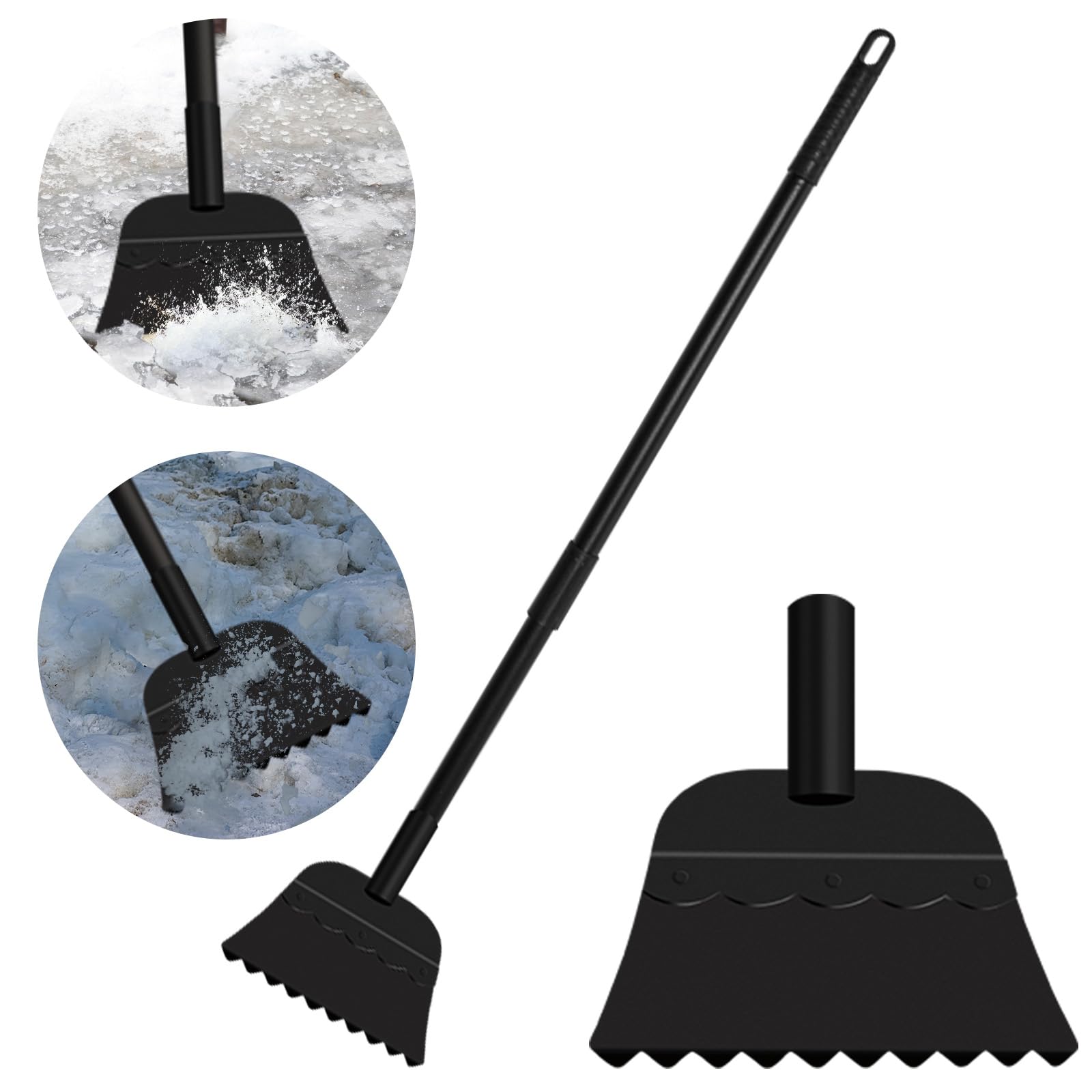 Photo 1 of Hawcay Snow Shovel, Ice Shovel, Flat Shovel for Driveway, Ice Scraper Heavy Duty, 57 Inch New Toothed Blade Design Sidewalk Snow Removal Tool, Ice Removal Tool for Road Outdoor Garden Cleaning