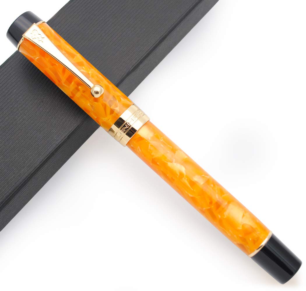 JINHAO Century Tofu 100 18KGP Golden Plated Resin Fountain Pen (Yellow and Stone, Medium Nib)