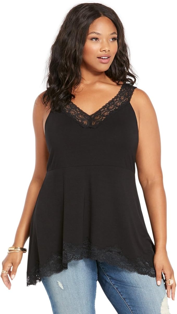 Lace Strappy Peplum Tank Top Black at Amazon Womenâs Clothing store