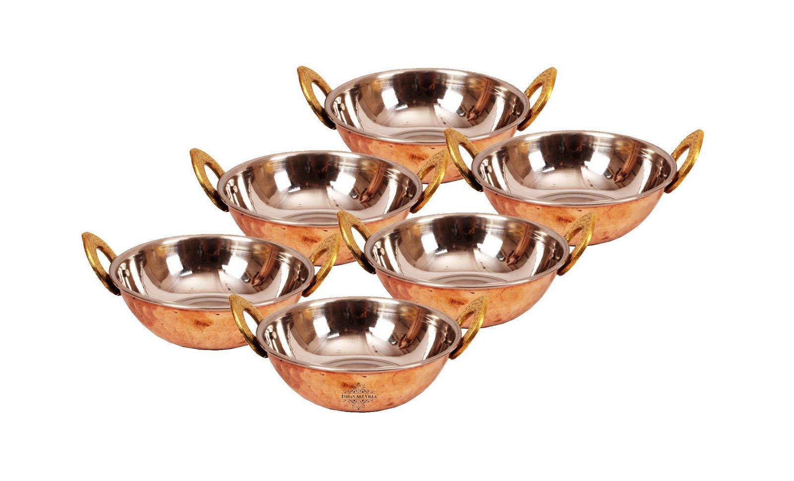 INDIAN ART VILLA Steel Coppe Kadai Kadhai Wok Bowl, Serveware & Dinnerware Restaurant Hotel Home, Set of 6, 350 ML Each