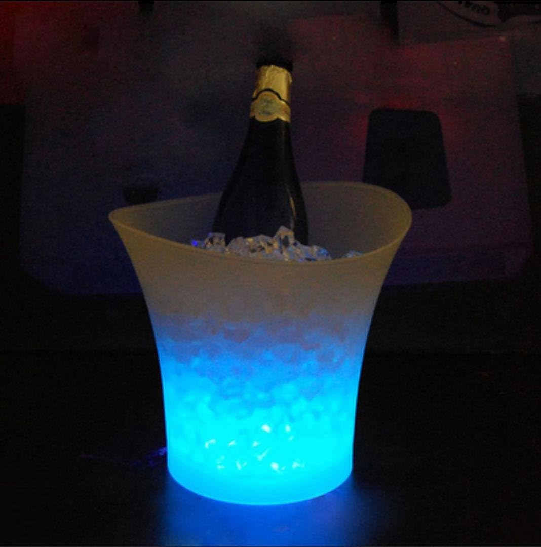 Ice bucket bar ice bucket round LED luminous ice bucket transparent plastic shiny champagne bucket waterproof wrestling ice wine device (Without light source) , blue