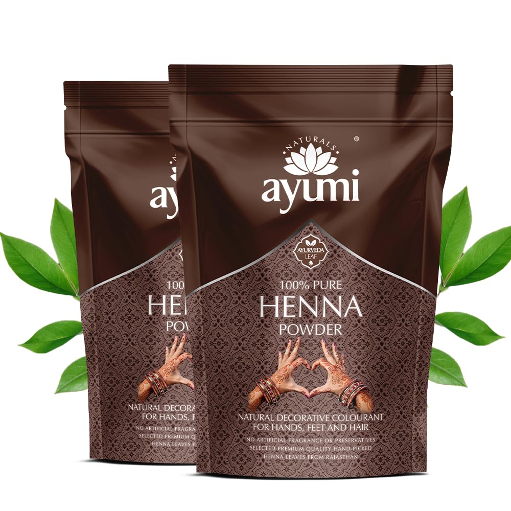 Ayumi Pure Henna 100% (Mendhi), 400g | Natural Dark Red Hair Dye | Chemical-Free Colour | Dandruff Prevention | Hair Growth & Moisture Conditioning Powder
