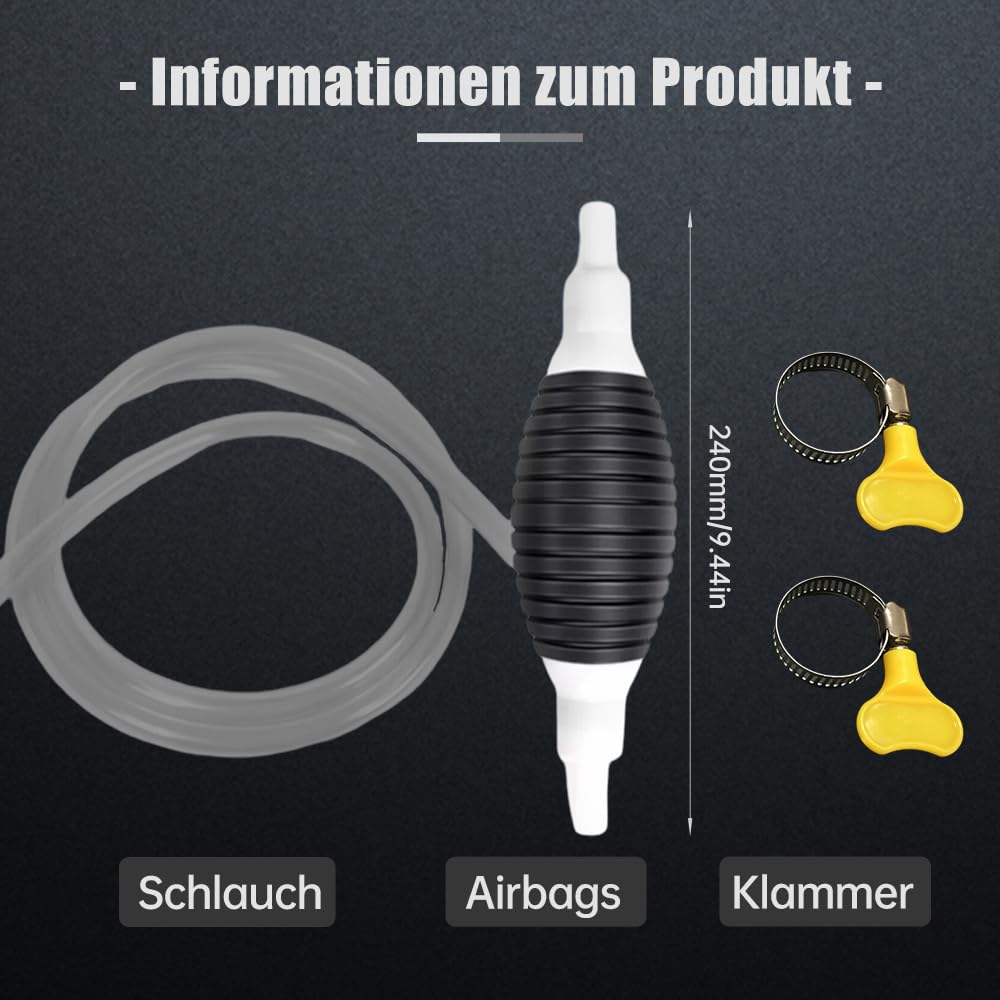 2024 Neuest Handpumpe Benzin, Multifunktions Flüssigkeitssauger, Dieselpumpe ölpumpe mit Schlauch und Metallklammer, Handsiphonpumpe für Benzin, Wasser, Öl, Flüssigkeits (1 Meter) 2