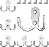 Gorffy 6Pcs Door Hooks Silver Double Heavy Duty Coat Hooks with 24 Screws