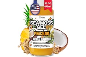 Biolore Pina Colada Sea Moss Gel 16 oz - No Added Sugar, Vegan, Made in USA - Wildcrafted Sea Moss Superfood with 92 Essential Vitamins - Ready to Use, No Prep Needed