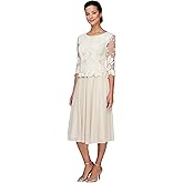 Alex Evenings Womens Tea Length Embroidered Bodice Mother of The Bride Gown, Wedding Guest Dress (Petite and Regular Sizes)