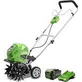 Greenworks 40V 10" Cordless Tiller / Cultivator, 4.0Ah Battery and Charger Included, Green