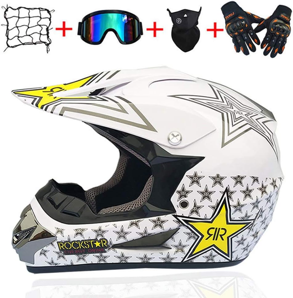 Motocross Helmet Beach Racing Helmet Mountain Bike All-Around Helmet Adult Men And Women (Gloves, Goggles, Masks, Set Of 4),B,S