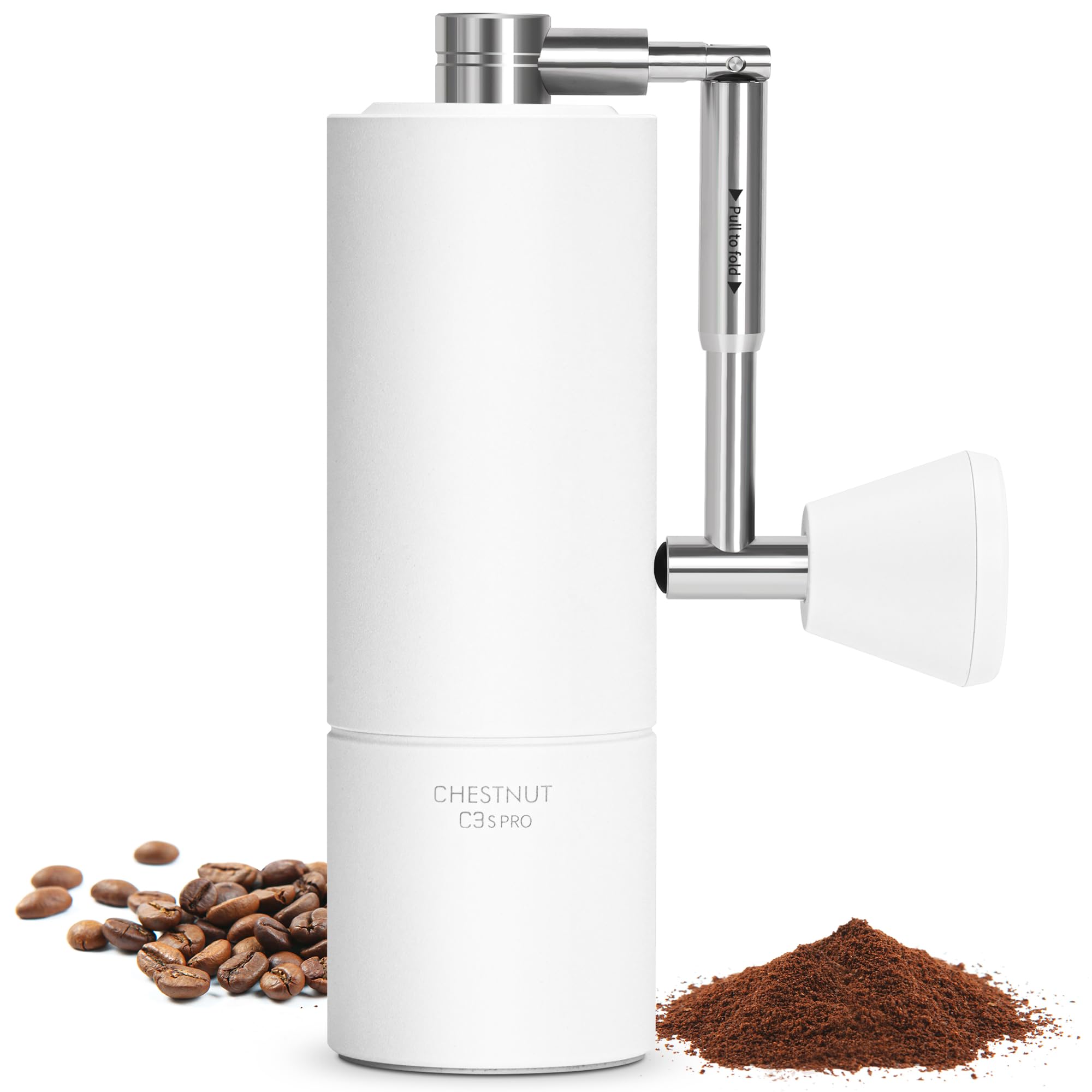 TIMEMORE Chestnut C3s PRO, Coffee Grinder Manual, Upgrade Integrated All-Metal Body, Hand Coffee Grinder with Folding Handle, for Espresso to French Press, White