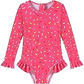 Ghteas Girls One Piece Swimsuits Long Sleeve Ruffle Zipper Bathing Suit Cute Kids UPF 50+ Rashguard Swimwear 1-6 Years
