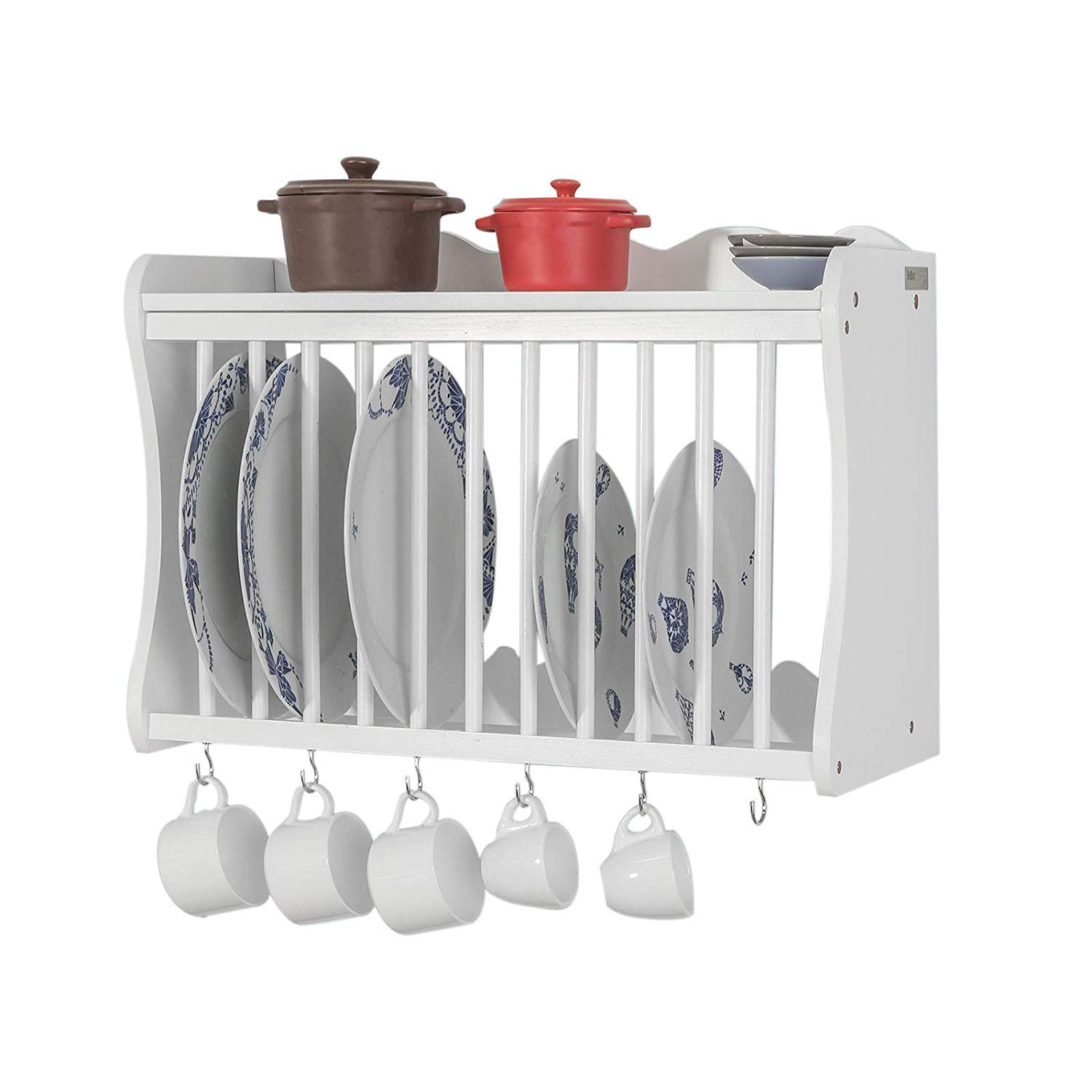 Ryori Plate And Mug Rack White Wall Mounted Storage Shelves With Hooks For Hanging Perfect For Plates Mugs And Small Bowls Space Saving Wooden Dish Holder For Kitchen Organisation Buy Online ryori plate and mug rack white wall