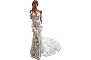 HANSHI E-COMMERCE Mermaid Wedding Dresses for Bride 2024 Boho Lace V-Neck Backless Beach Bridal Dress for Bride