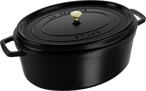 STAUB Cocotte, Gusseisen Braeter mit Deckel, 33 cm, 6,7 L, Oval, Alle Herdarten inkl Induktion, Made in France, Schwarz