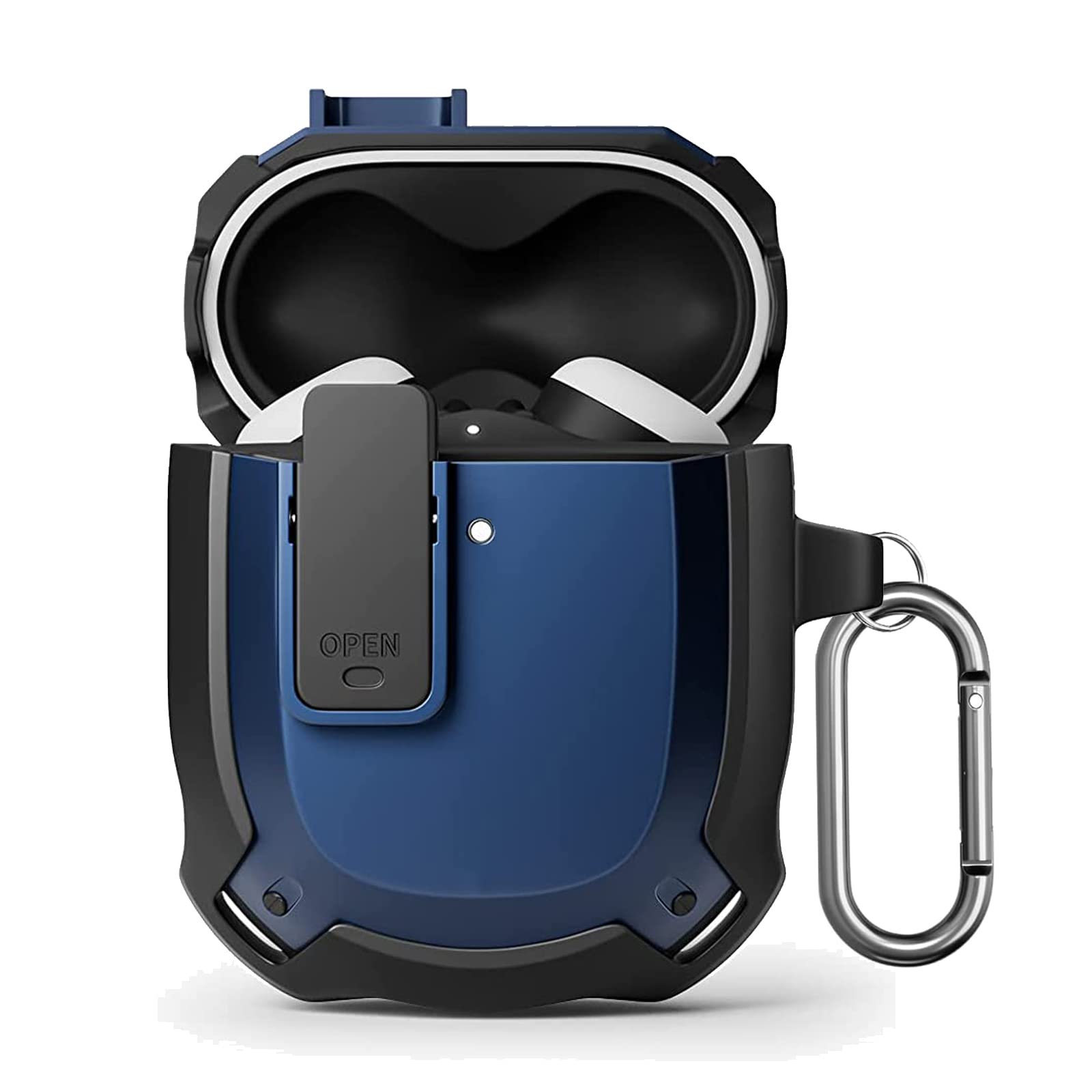 KZIOACSH Case for Google Pixel Buds A-Series, [Front LED Visible] Hard PC + TPU Rubber Shockproof Reinforced Protective Case Skin Portable Slim Lightweight Anti-Lost Earbuds Cover with Carabiner,Blue