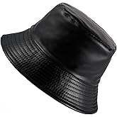JAZTAKU Unisex Black Bucket Hat Waterproof Rain Hat Reversible Shiny Rave Bucket Hat for Concert Festival