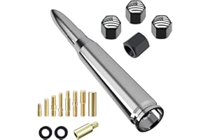 ENGIRETTE Chrome Car Truck Bullet Antenna 50 Cal with Tire Stem Caps for Ford F150 F250 F350 Super Duty Raptor Dodge RAM GMC Sierra Chevy Silverado 1500 2500 3500